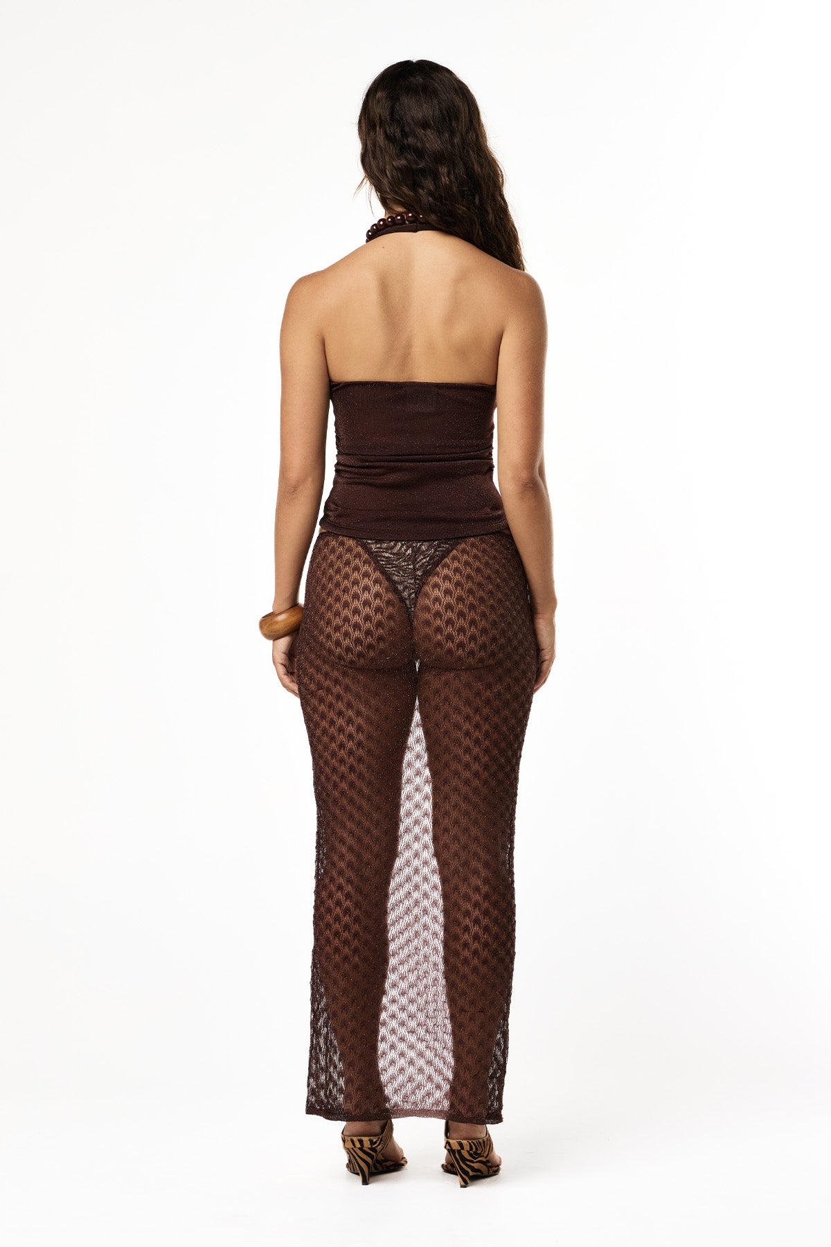 Sheer Lurex Halter Tank | Mocha