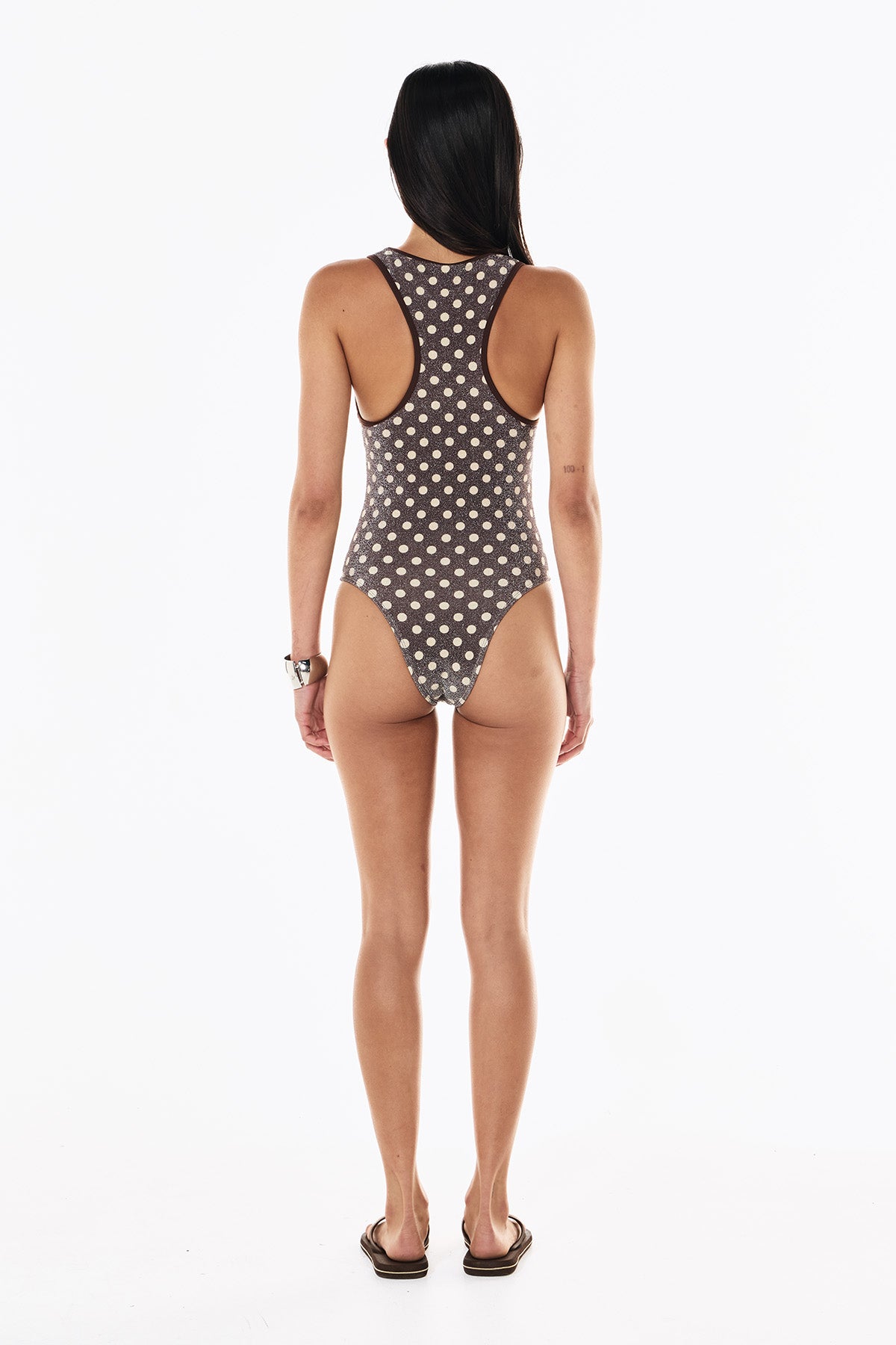 Tilly Lurex One Piece | Mocha Cream Polka